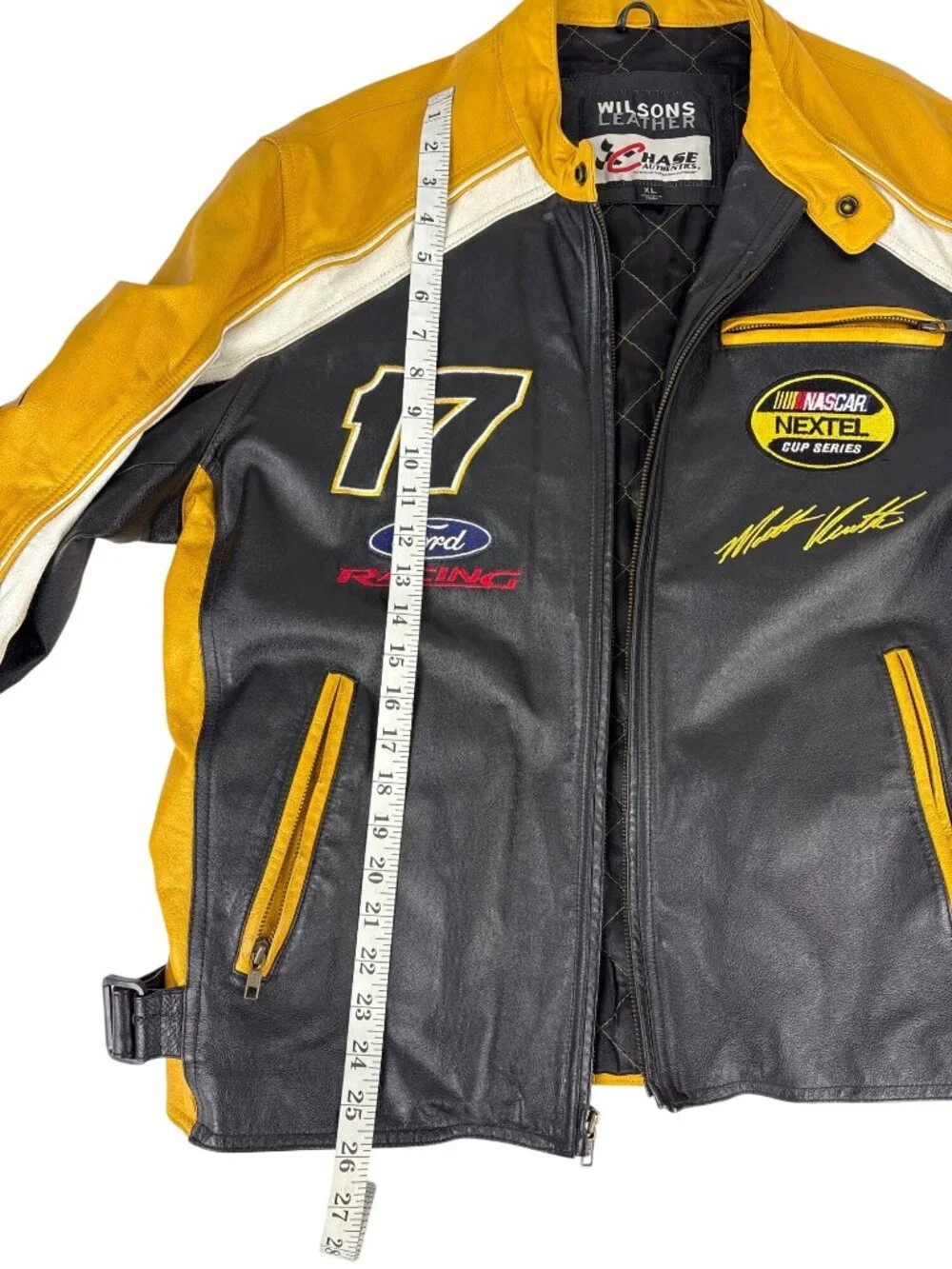 Vtg Wilsons Leather NASCAR Jacket Matt Kenseth 17 DeWalt Racing Bomber Black Yel